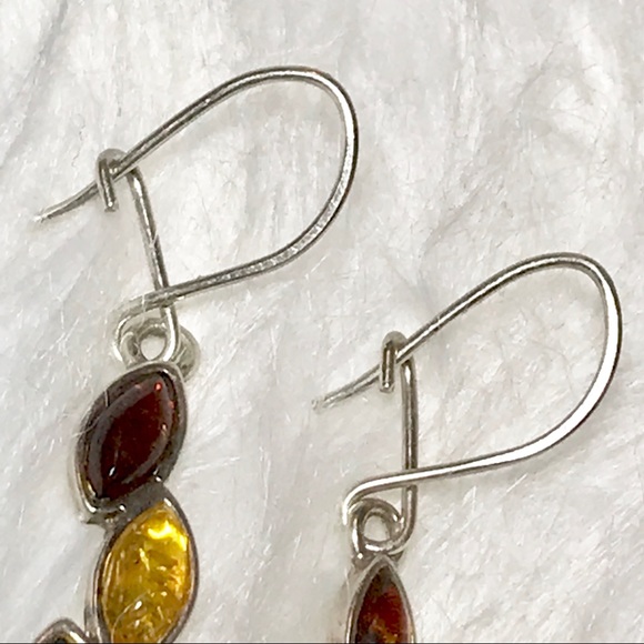 925 Sterling Genuine Mulicolor Green Yellow Honey Baltic Amber Dangle Ea… - Picture 4 of 8
